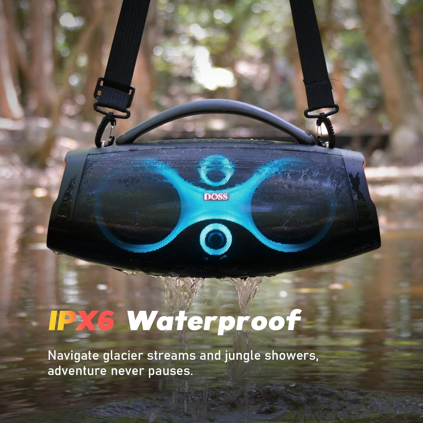 DOSS Extreme Boom Pro D200 240W Peak Outdoor Speaker, Punchy Bass, 26H Playtime, Beat-Synced Light, BT5.4, Stereo Pairing, IPX6 Waterproof for Camping, Beach, Tailgate Party-Orange