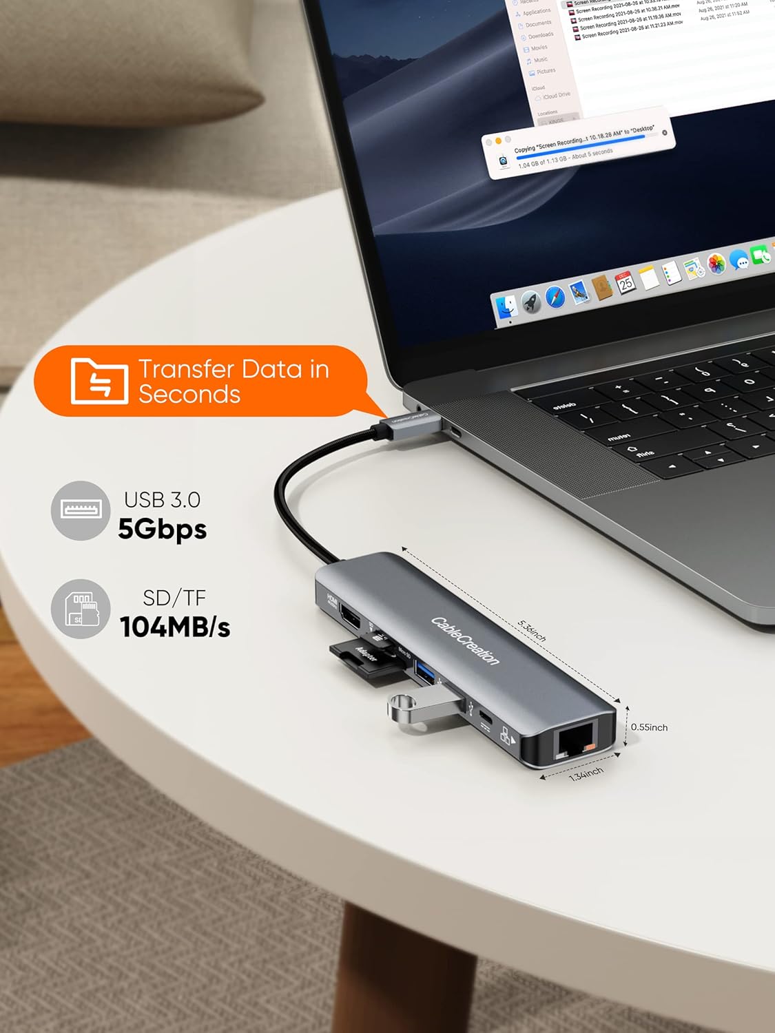 USB C Hub 4K 60Hz, CableCreation 7-in-1 USB-C Hub Multiport Adapter with 1Gbps Ethernet, HDMI, 2 USB 3.0 Ports, 100W PD and SD/TF Cards Reader, Compatible with Steam Deck MacBook Pro/Air, iPad Pro