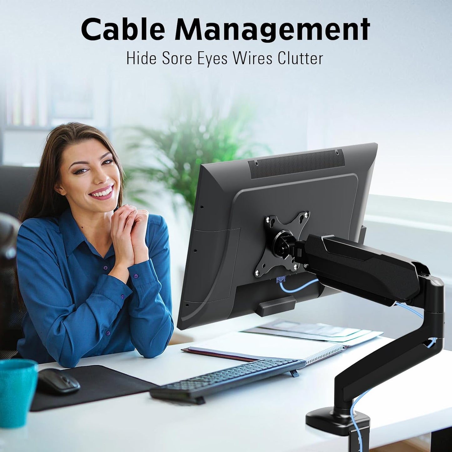 MOUNTUP Monitor Arm Desk Mount, Fully Adjustable, Computer Monitor Stand for 17-30 Inch, 4.4-17.6lbs Screen, VESA Mount with C Clamp & Grommet Base, Black