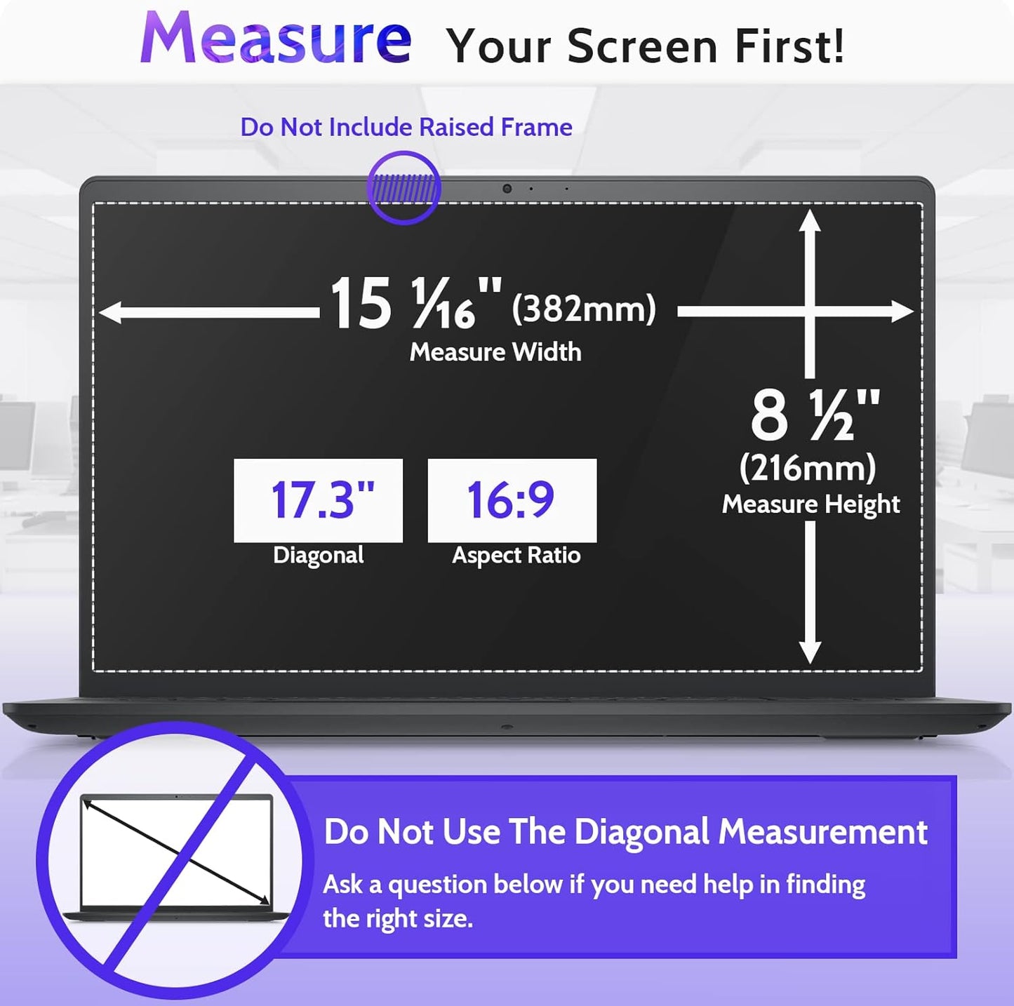 17.3 Inch Laptop Privacy Screen Compatible With Lenovo Hp Dell Acer Asus Thinkpad Envy, 16:9 Aspect Removable Anti Glare Blue Light Filter Protector, 17.3inch Computer Monitor Security Shield