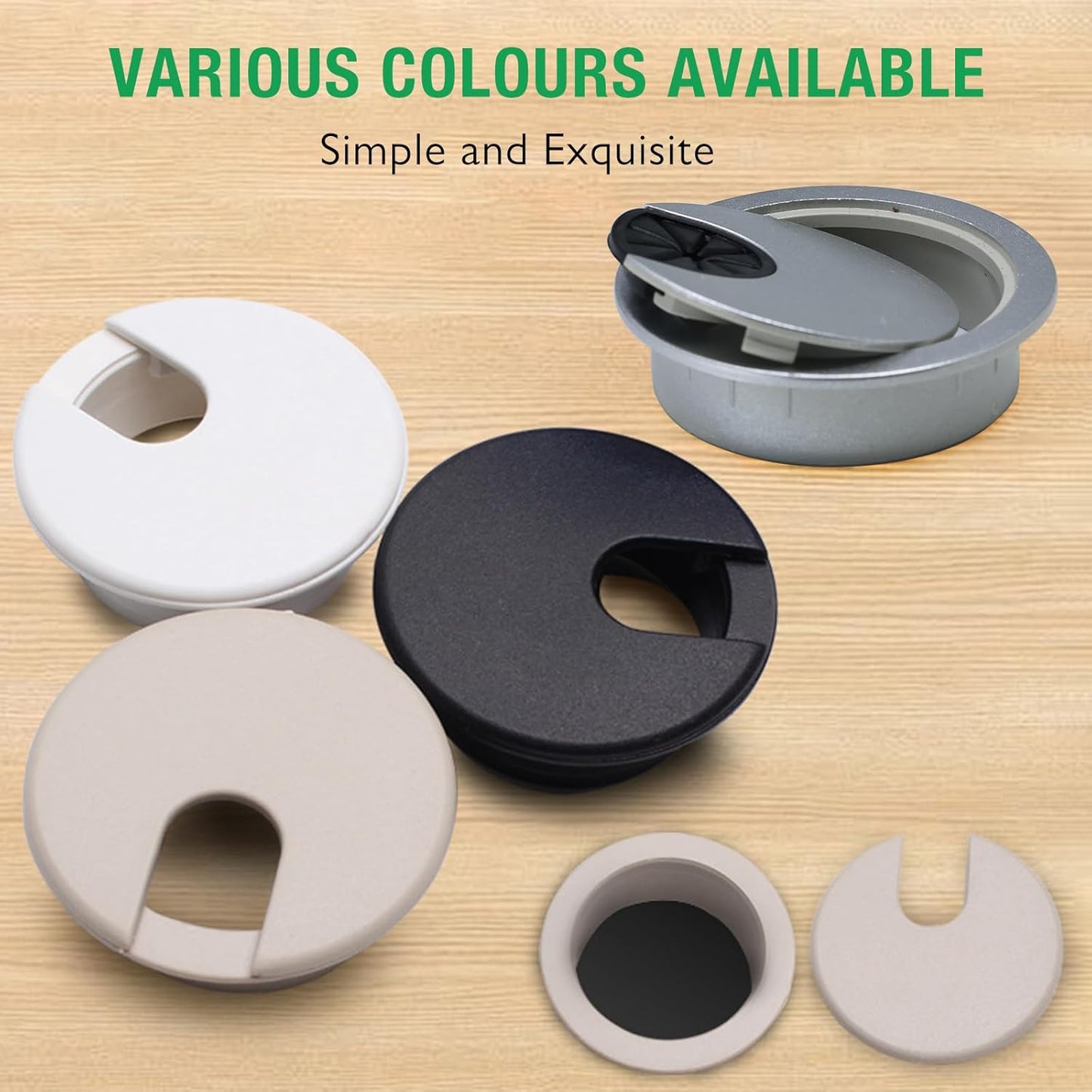5 Pcs Desk Grommet 1-3/8" / 35 mm, Desk Cord Hole Cover, Cable Grommet ABS Plastic, Desk Hole Grommet for Home & Office Pc, Detachable Cable Cord Organizer-Black