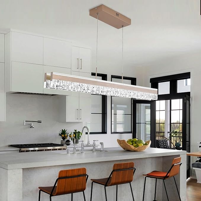 47.24" Linear Chandelier for Dining Room Modern Led Pendant Light Fixtures Dimmable Crystal Island Lights for Kitchen Living Room Office Bar