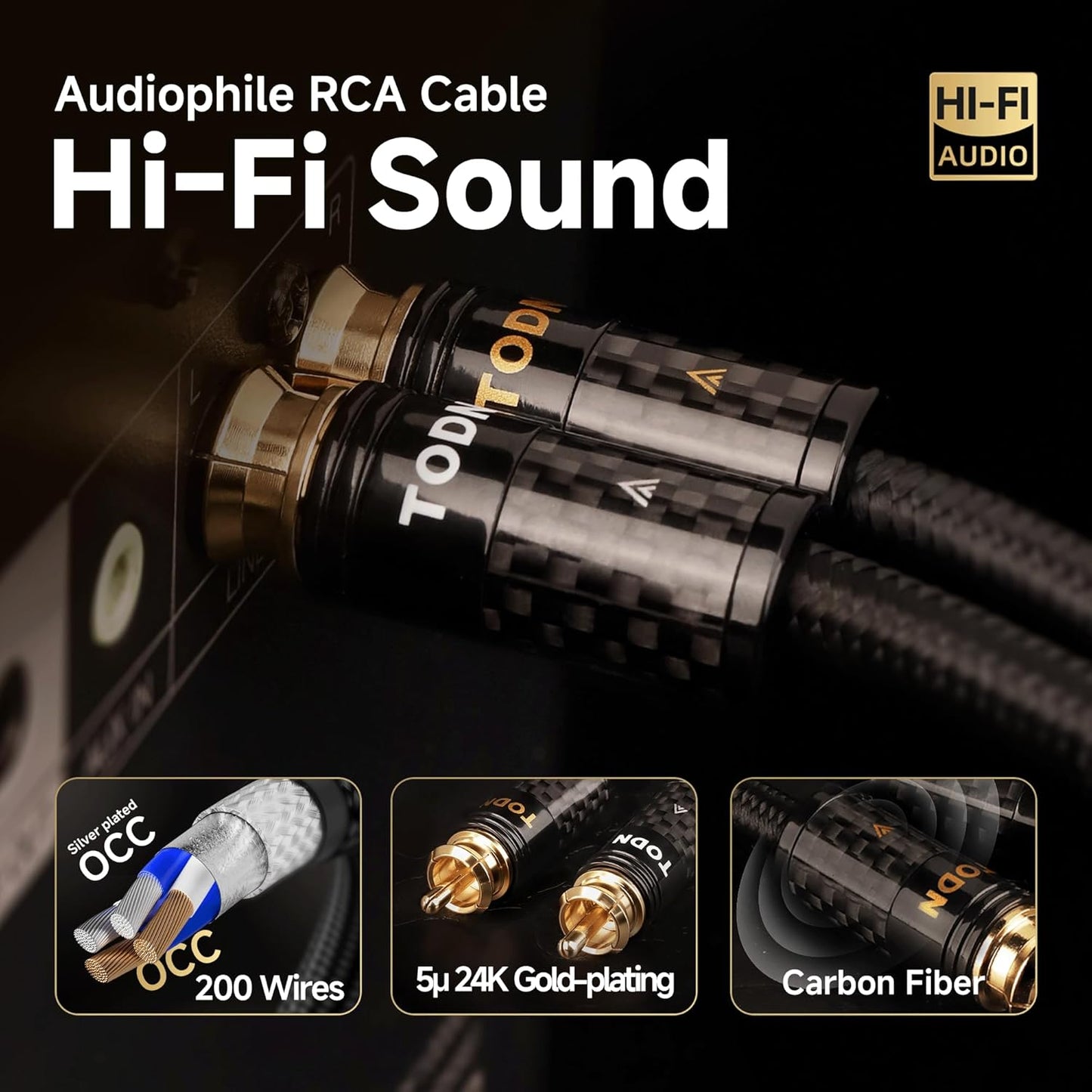 TODN Audiophile RCA Cables 3ft HiFi RCA Audio Cable Male to Male with Sliver-Plated O-C-C Core for Home Stereo System (3 ft/1m, 1 Pair)