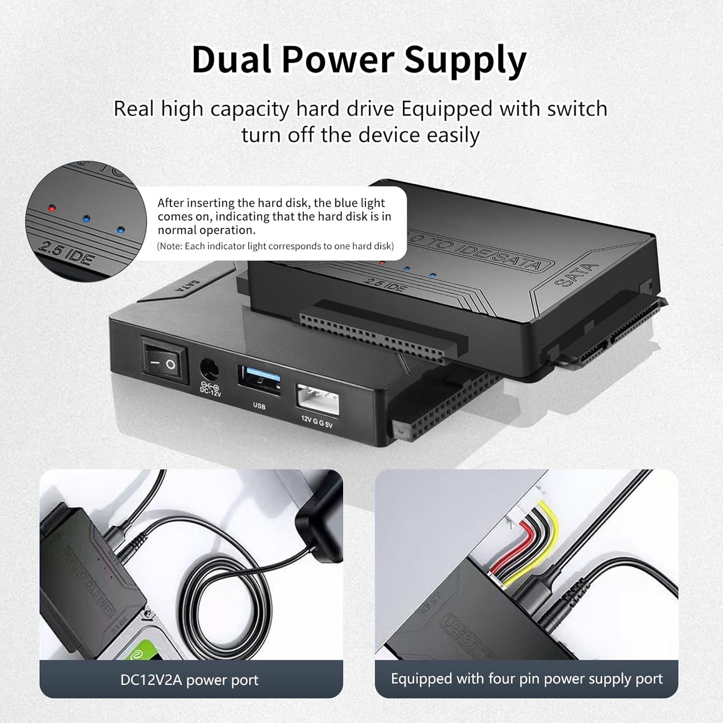 USB 3.0 to SATA IDE Adapter,Hard Drive Reader,IDE Sata to USB External Data Recovery Converter,for Universal 2.5 3.5 HDD SSD Hard Drive Disk