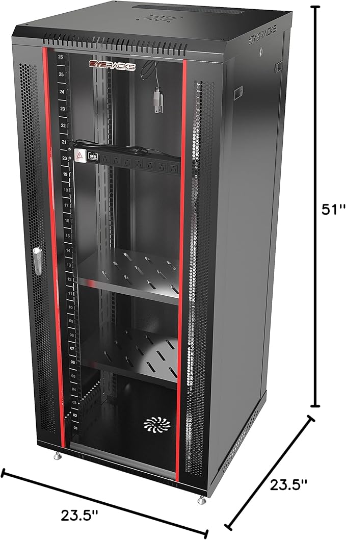 Sysracks - Server Rack – Wall Mount Rack - Locking Cabinet for Network - Electronics - Security - Audio - Video - AV Equipment - Data Rack - Legs/Power Strip/Shelf/Fan - 24-Inch Deep (27U)