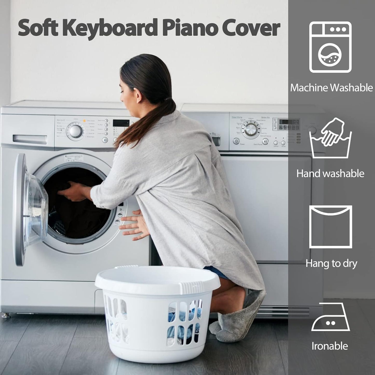 61 Keys Piano Keyboard Dust Cover, Adjustable Electric Piano Keyboard Covers for Digital Electric Pianos, Full Cover Elastic Lock Music keyboard Protector Cover - Black