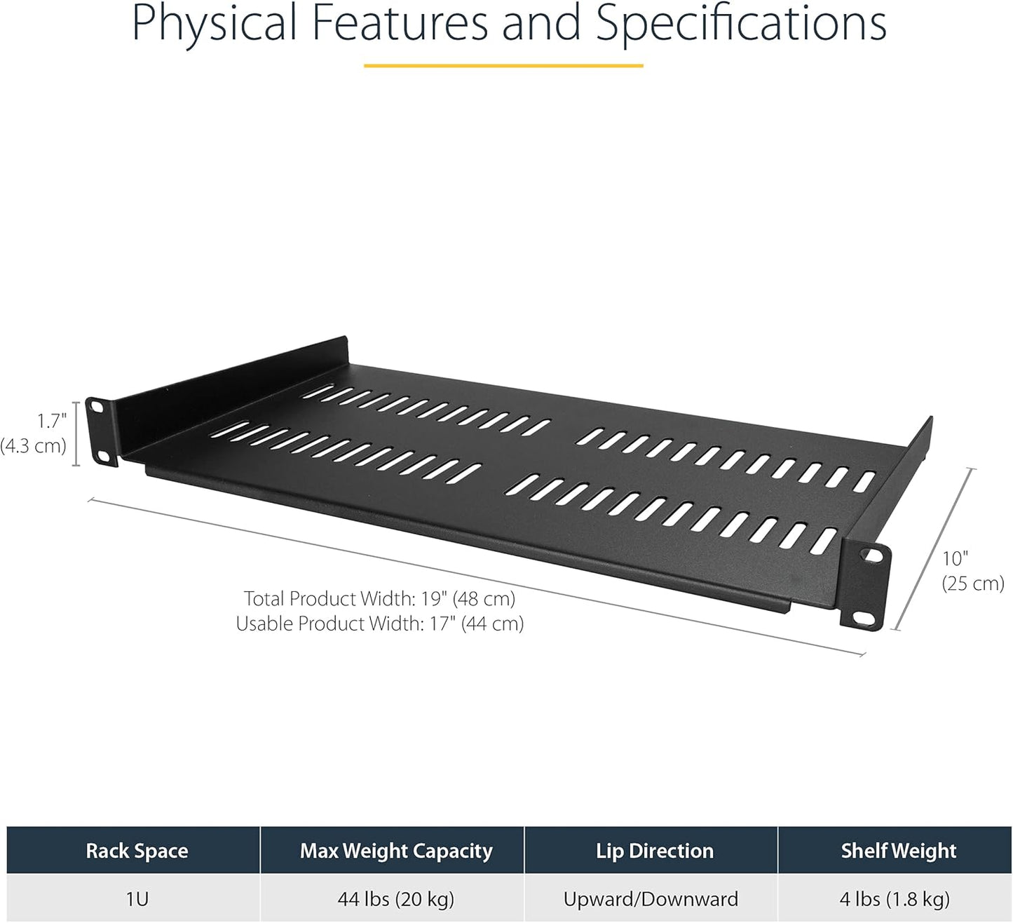 StarTech.com 8U Wall Mount Patch Panel Bracket - 13.75 inch Deep - 19" Patch Panel Rack & 1U Server Rack Shelf - Universal Vented Rack Mount Cantilever Tray, Black (CABSHELFV1U)