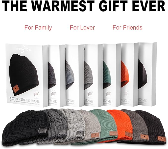Bluetooth Beanie, Bluetooth 5.2 HD Stereo,30 Hours Play time,Built-in Microphone, Men's/Women's Christmas Electronic Gift (Black)