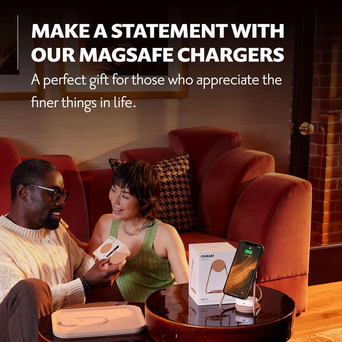 Courant MAG:3 Charger and Tray - Belgian Linen, Multi-Device Charger Compatible with MagSafe iPhones 16, 15, 14, 13, 12 or Wireless AirPod Cases (Charcoal)