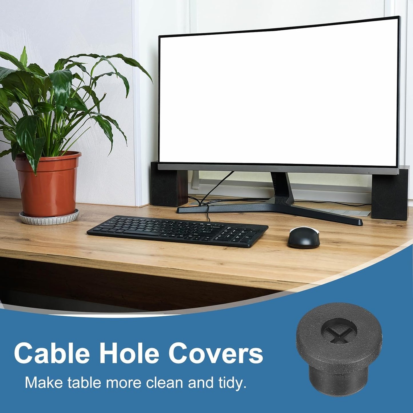 uxcell 4Pcs Cable Cord Grommet, 3/8"(10mm) Rubber Desk Grommets Wire Pass Through Hole Cover with Marked Cable Ties for Home Office Cable Wire Protection, Black