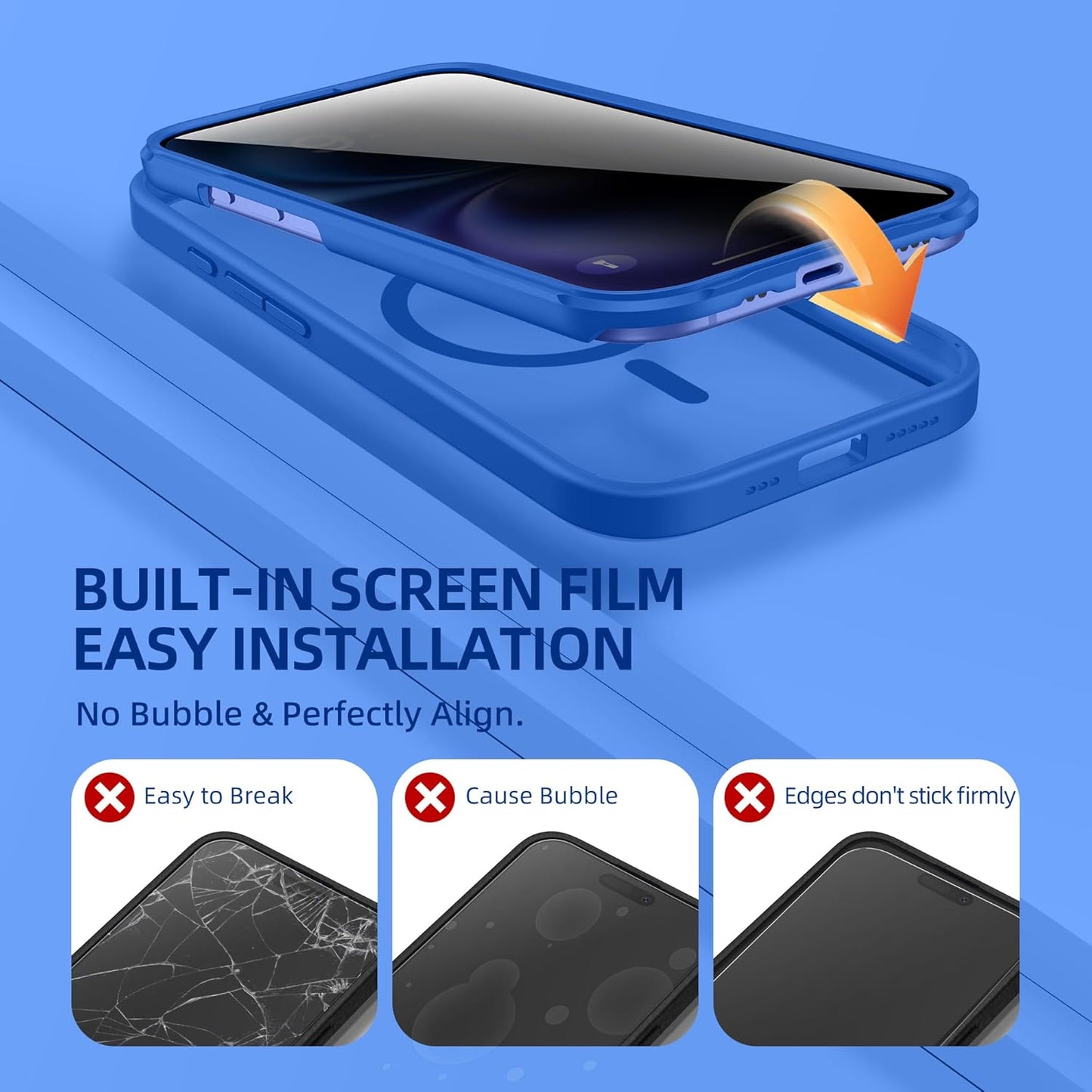 BERFY Magnetic for iPhone 16 Plus Case, Compatible with MagSafe, Built-in Privacy Screen Protector and Upgraded Camera Protection, Anti-Spy Full Body Shockproof Phone Case for 16 Plus 6.7", Klein Blue
