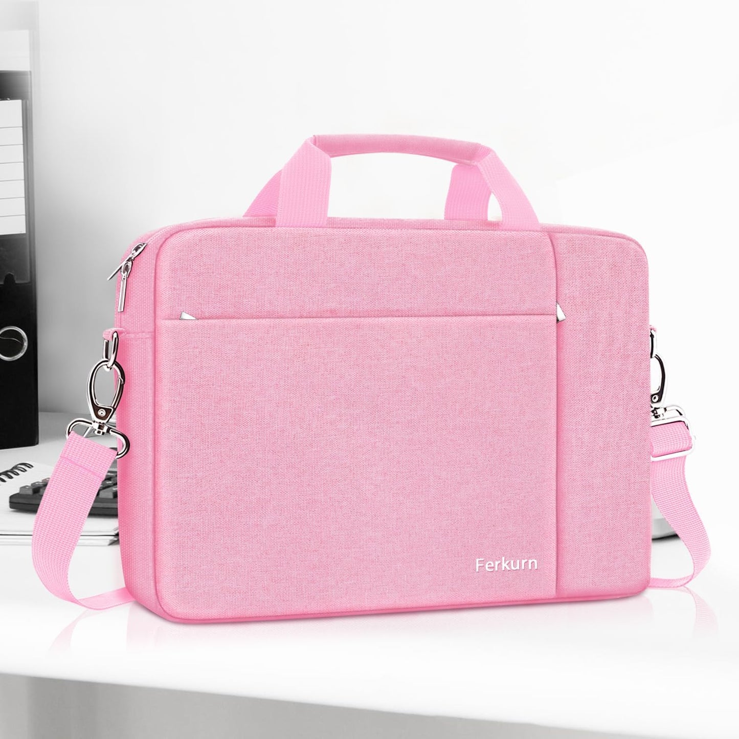 Ferkurn Laptop Bag Case for Women Men Computer Bag Compatible with HP Envy Pavilion Omen/LG Gram/MSI/Dell Inspiron XPS/Lenovo/Acer, Shoulder Strap Carrying Messenger Briefcase, Pink, 17 17.3 Inch