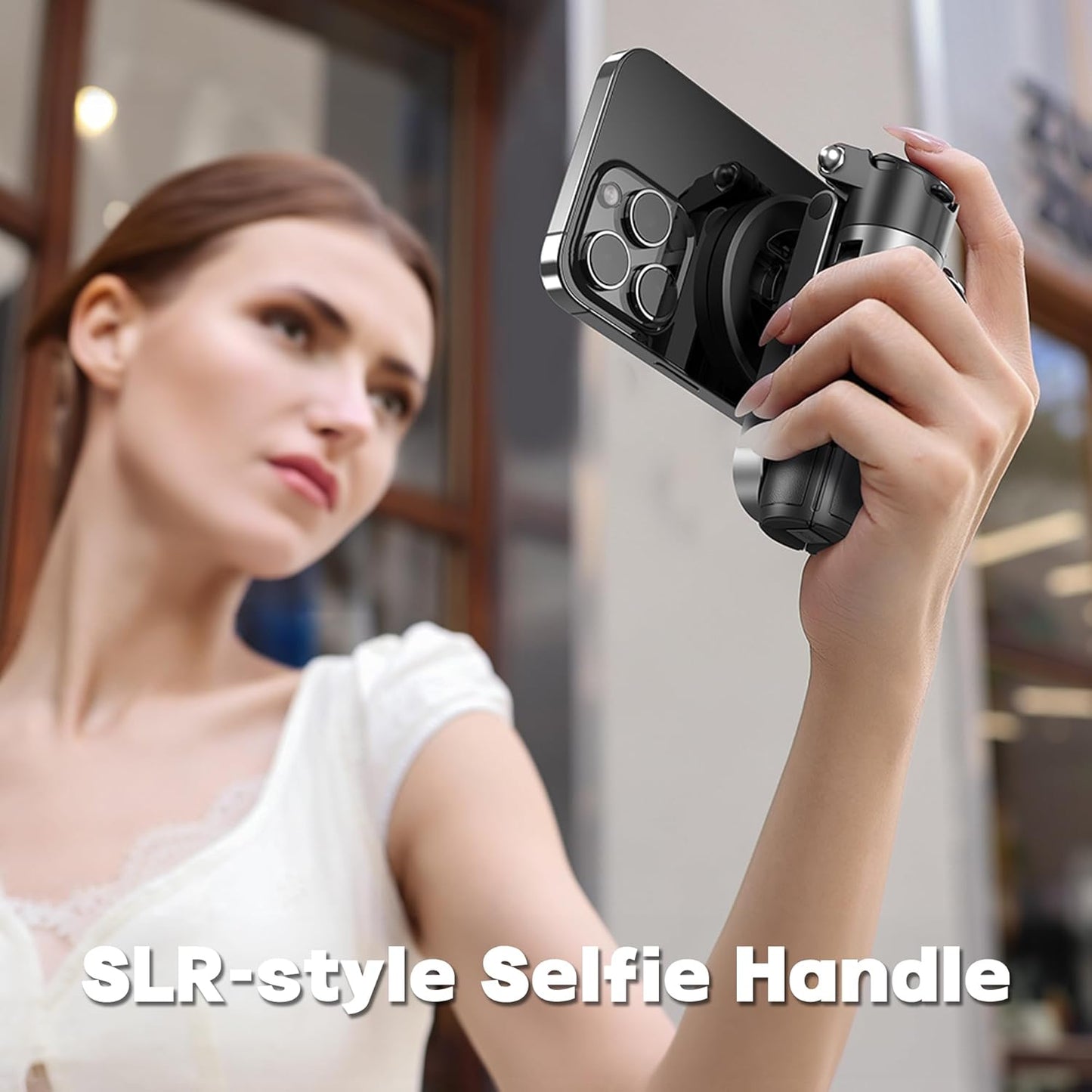 Magnetic Tripod for Phone with Remote Control, Extendable Selfie Stick Handle Grip Pocket Size, 4-in-1 Mini Phone Grip, 10m Wireless Shutter for iPhone Android Phones (Black)