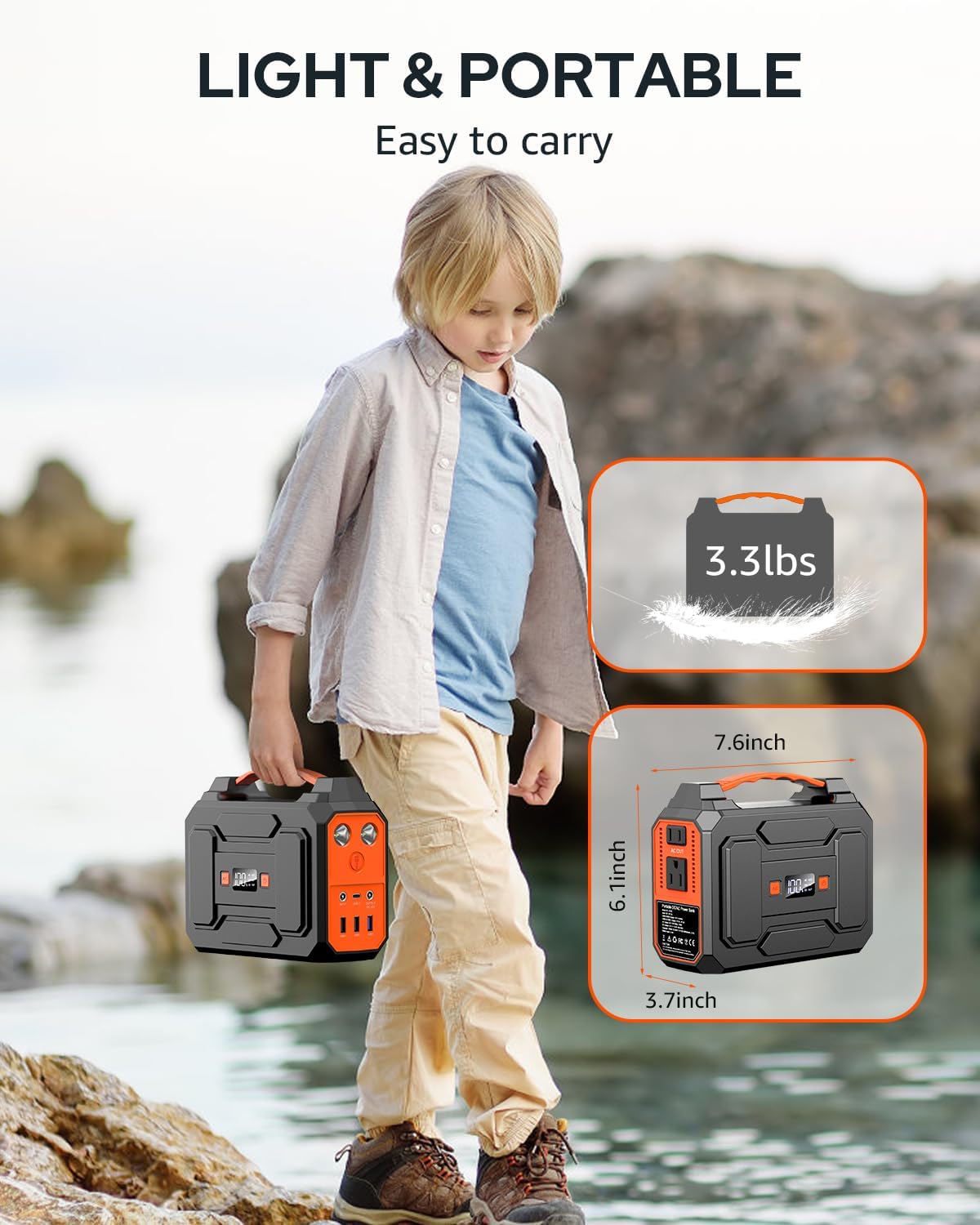 Apowking Portable Power Station Bank 146Wh 200W Peak(100W Rated), Solar Powered Power Bank with AC Outlet 110V for Camping, Solar Charger Power Bank Battery Pack 39600mAh for Home Outdoor Emergency