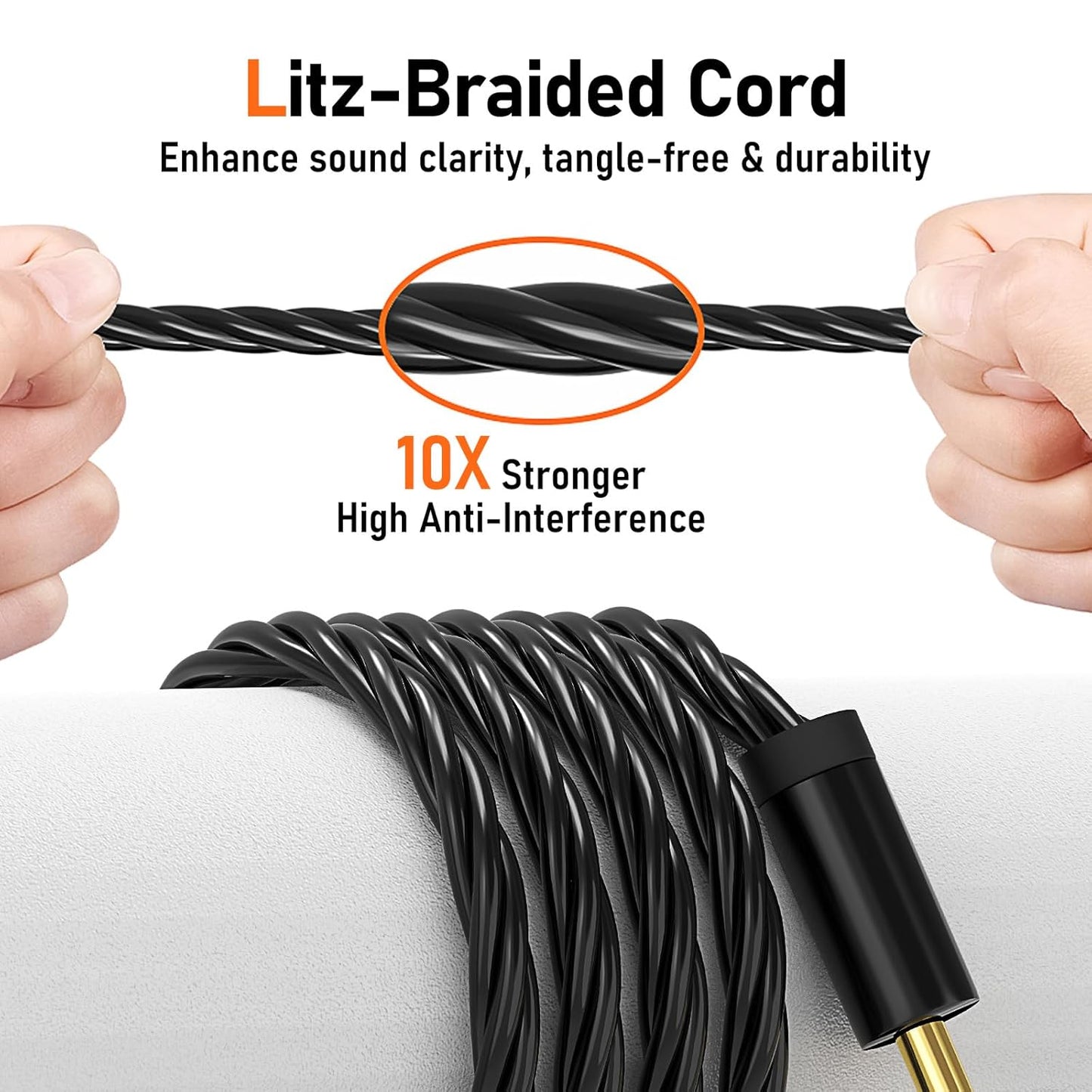 Premium HiFi IEM Cable - Silver-Plated 3.5mm to MMCX Cord, Lossless-Sound in-Ear Monitor Cables for Vibes 201/202, Shure SE215/315/425/535/846-Black (HC001)