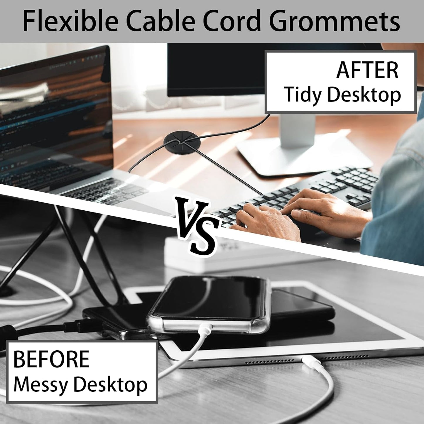 2-3/8IN(60mm) Desk Grommet, 13 Pieces Wire Grommet, Desk Hole Cover for Cables with Hole Saw,Plastic Cable Cord Wire Hole Cover for Desk, Table,Cabinet,Countertop and Other Furniture(Black)