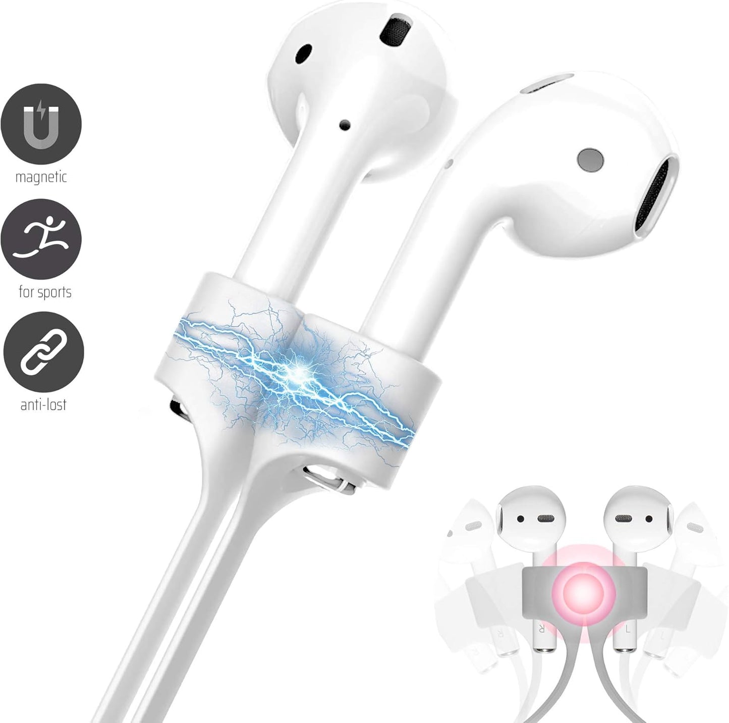Ultra Strong Magnetic Airpod Pro Strap Anti-Lost Cord Sports Lanyard Compatible with Airpods 3rd 2nd Generation Pro 3 2 1 (White)