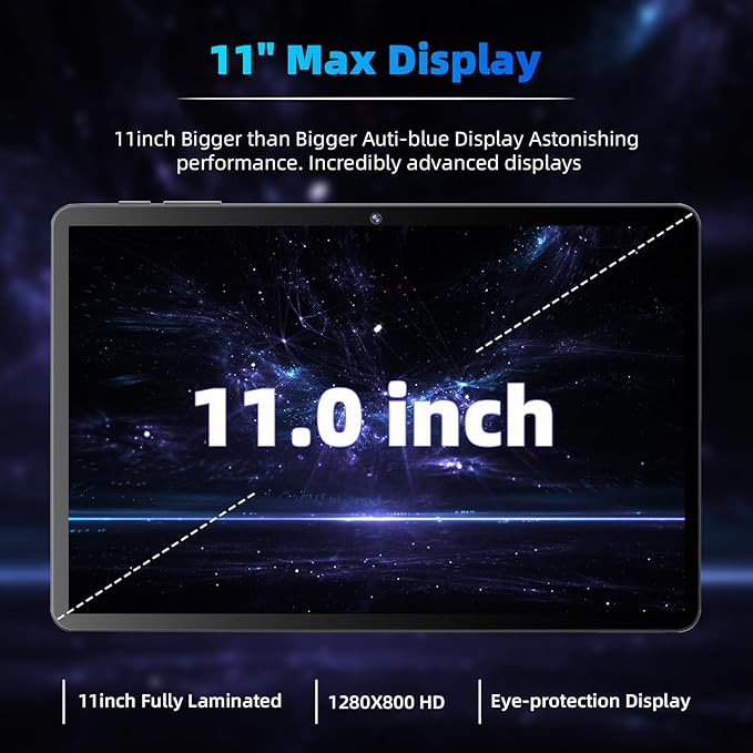 Android 15 Tablet 11inch, Face Unlock, 18W Fast Charging, 12GB+128GB+1TB Expand, Octa-core CPU, 8000mAh Large Battery, WiFi6, Touchscreen Display, Widevine L1 Tableta, Blue