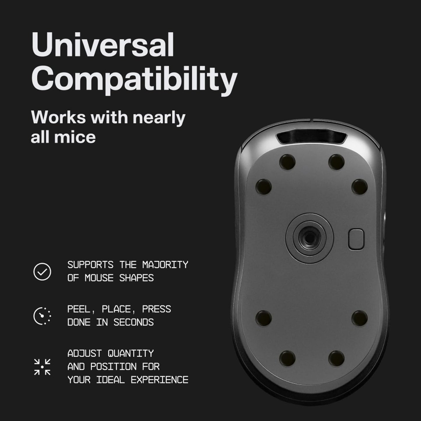 Wallhack PTFE Dot Mouse Skates | Premium Universal Skates for Gaming Mice | Ultra-Smooth Glide on Cloth & Glass Pads | Customize Speed & Control | Fast, Easy to Apply | Black 7mm x 7mm