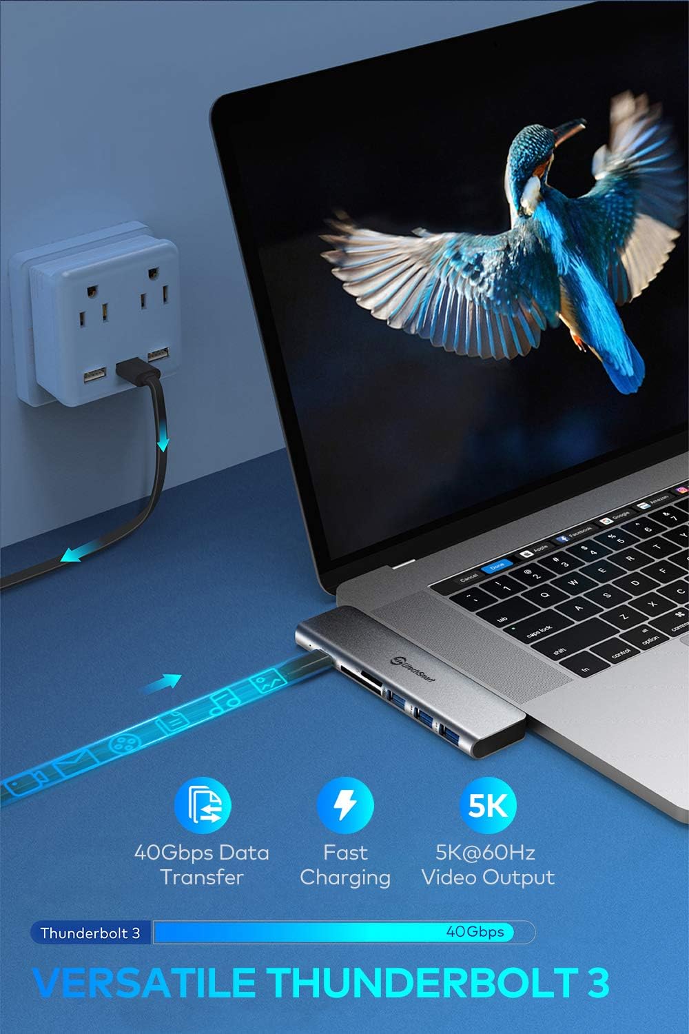 USB C Hub Adapter MacBook - UtechSmart 7 in 2 MacBook Pro/Air Accessories Multiport Adapter with Thunderbolt 3 Port, 100W PD 4K@30Hz, 40Gbps 4K HDMI, 3*USB3.0 Data Port SD and MicroSD Card Reader