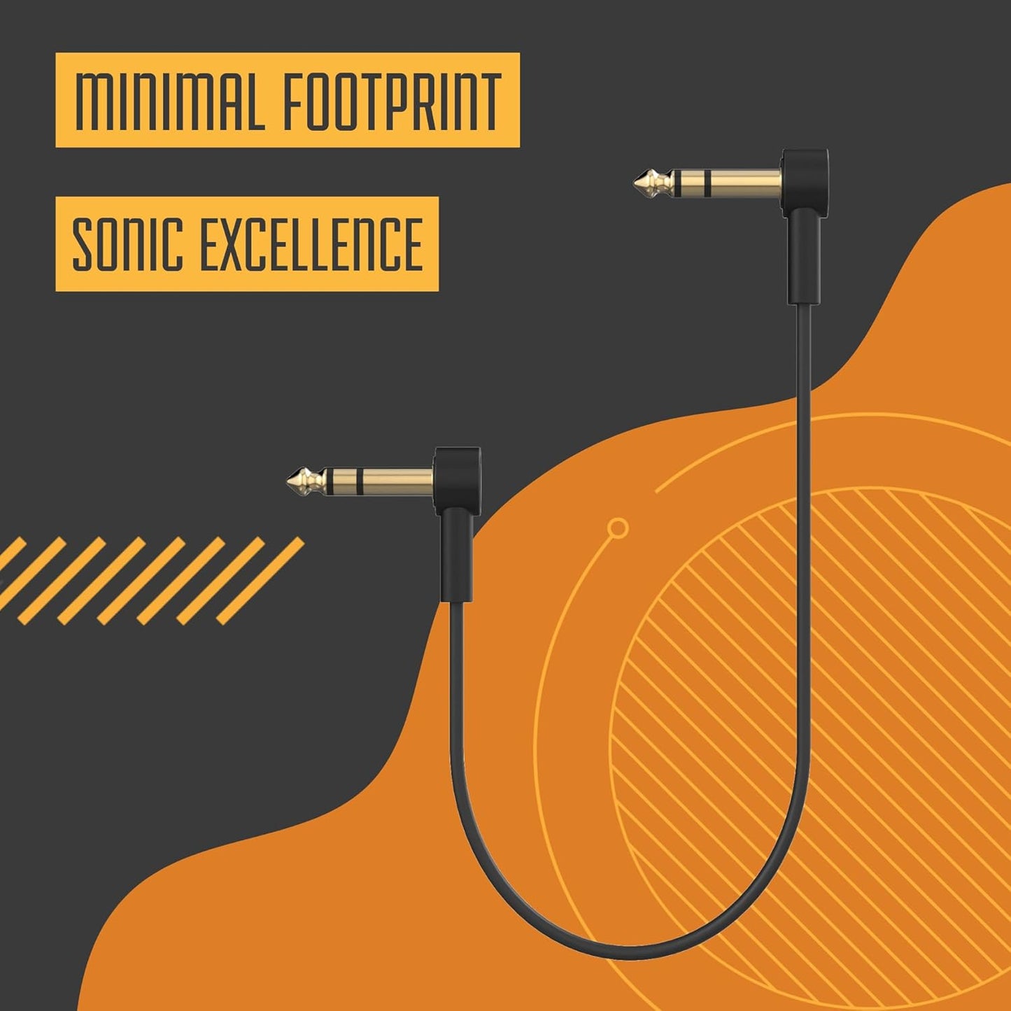 Rock Stock Stereo TRS Cable 1/4 Right Angle - 4" Ultra-Thin Flat TRS Patch Cable, Low Profile, Gold Plated, Braided Shielding, Maximize Pedalboard Space, Eliminate Noise, Connect Guitar Effects Pedals