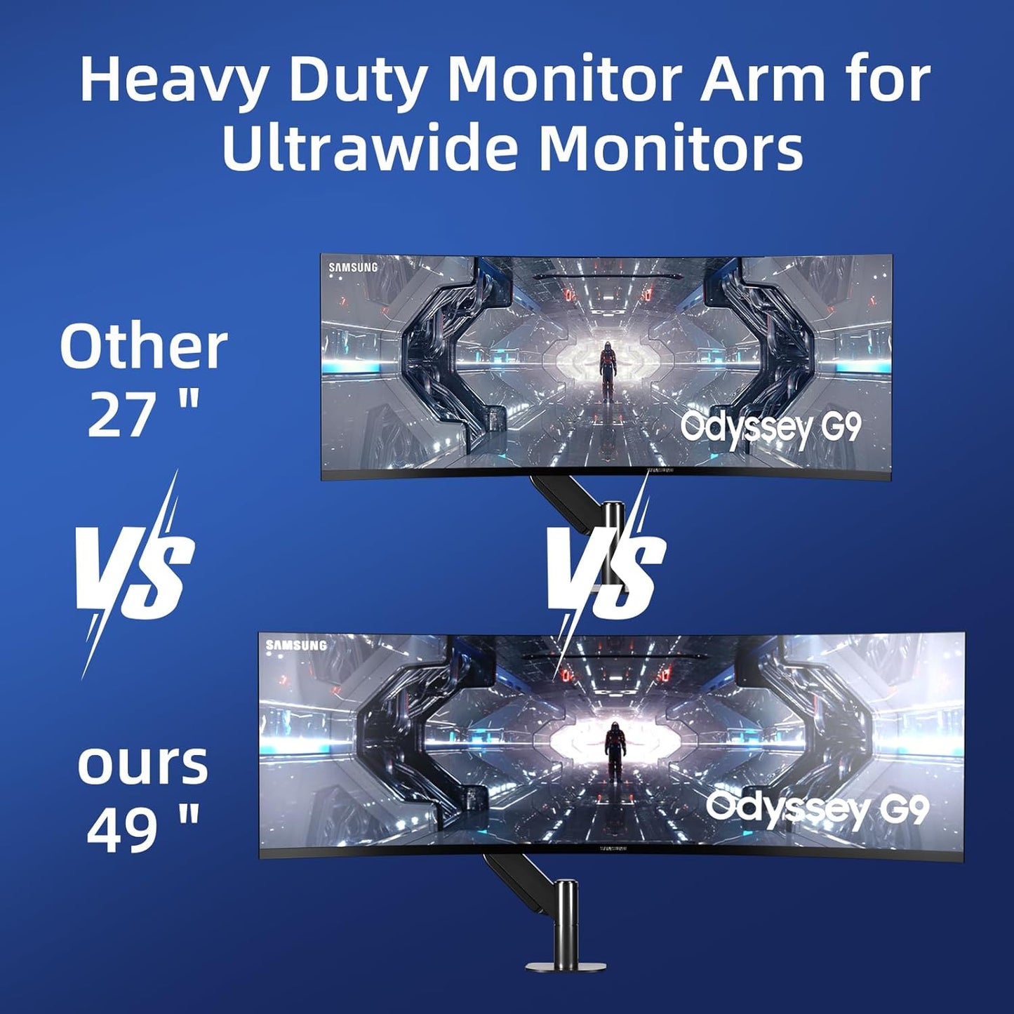 Pholiten Premium Aluminum Heavy Duty Monitor Arm,Ultrawide Monitor Arm,Full Motion Single Computer Mount for Computer Screens up to 49 inchs and 46.2lbs,Adjustable Clamp and Grommet Vesa Mount.