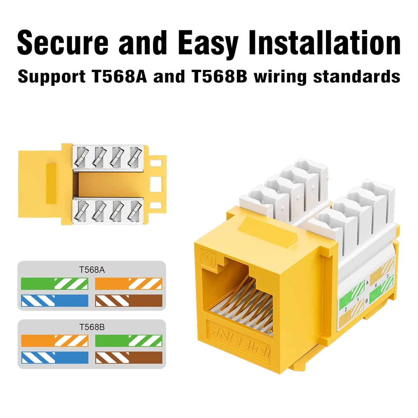 Iwillink 10Gbps Cat6 Keystone Jack, RJ45 25-Pack and Punch-Down Stand, UTP Modular Ethernet Insert 90-Degree, Punch Down Adapter, Yellow