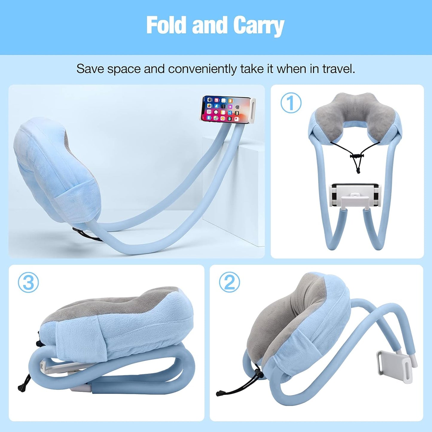 Moko Neck Phone Holder, Lazy Gooseneck Phone Pillow Holder Bracket,360°Rotation Universal Mobile Phone Tablet Stand for 4"-11" Devices, fits iPhone 12/12 Pro Max, Galaxy S21,iPad Air/Pro 11, Blue