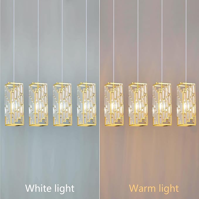 Gold Pendant Lighting Modern Pendant Light, Mini Crystal Chandeliers,Adjustable Pendant Light Fixture for Kitchen Island Dinning Room Bedroom (4 Light)
