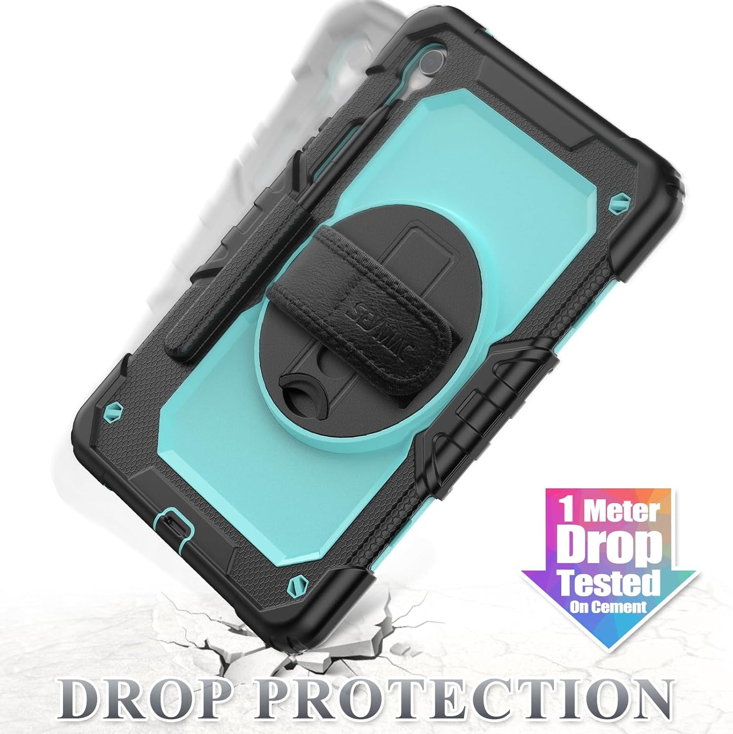 SEYMAC stock Case for Samsung Galaxy Tab S10 FE / S9 / S9 FE 5G Tablet Case Protective with Screen Protector, Pencil Holder, 360 Rotate Stand, Hand Strap, Shoulder Strap, SkyBlue1