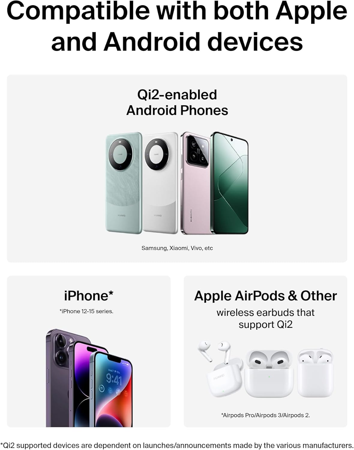 Belkin MagSafe-Compatible Charger, 2-in-1 Magnetic Foldable Charger 15W - Qi2-Certified Wireless Charging for Apple iPhone 16, Apple Watch, Samsung Galaxy S25 w/Non-Slip Base, PSU Included - Black