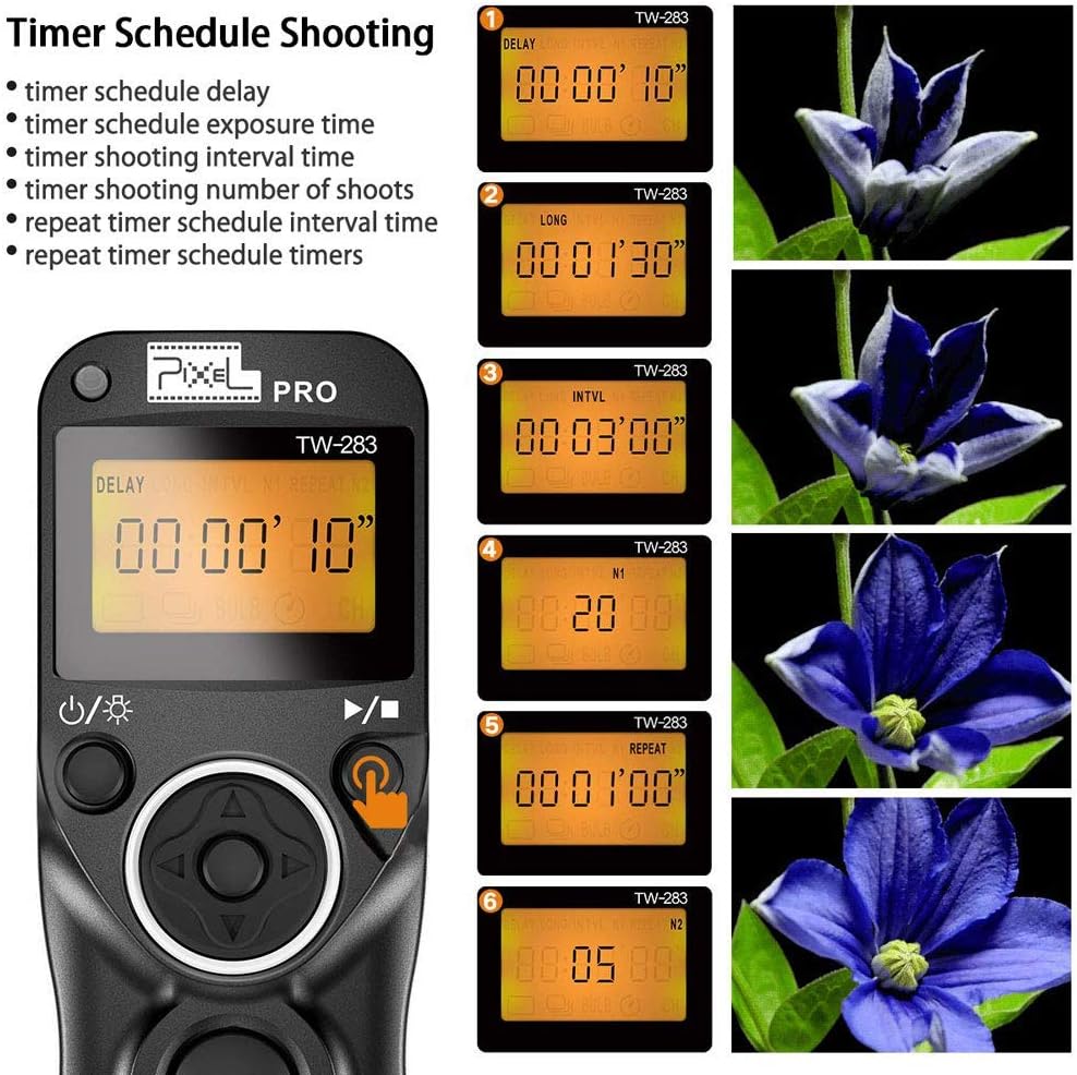 Wireless Shutter Release for Canon, Pixel TW-283 E3/N3 Wireless Remote Control Timer Shutter Release Cable for Canon EOS R EOS R5 R6 R3 1300D 1100D760D 70D 80D 90D 5D IV III 1D 6D 7D fujifilm GFX50R