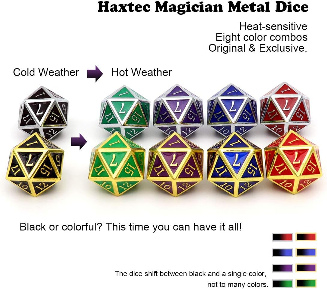 Haxtec Temperature Metal DND Dice Set Color Changing Polyhedral D&D Dice Set Compatible with Dungeons and Dragons RPG-Silver Black Red Shift