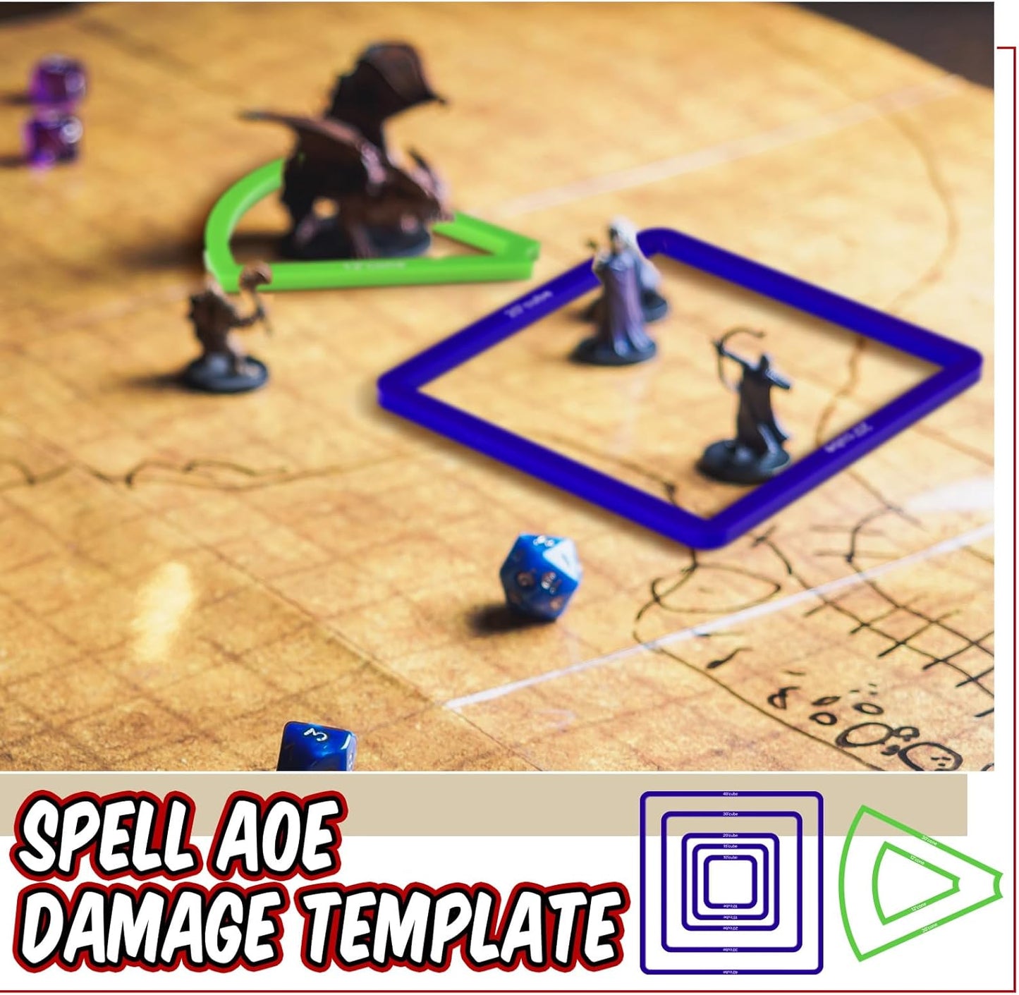 Sintuff 15 Pcs Spell AOE Damage Template Translucent Acrylic Area of Effect Spell Set Include 5 Cube 4 Circle 2 Cone 4 Line Templates for Gifts Tabletop RPG Gaming Accessories(Colorful)
