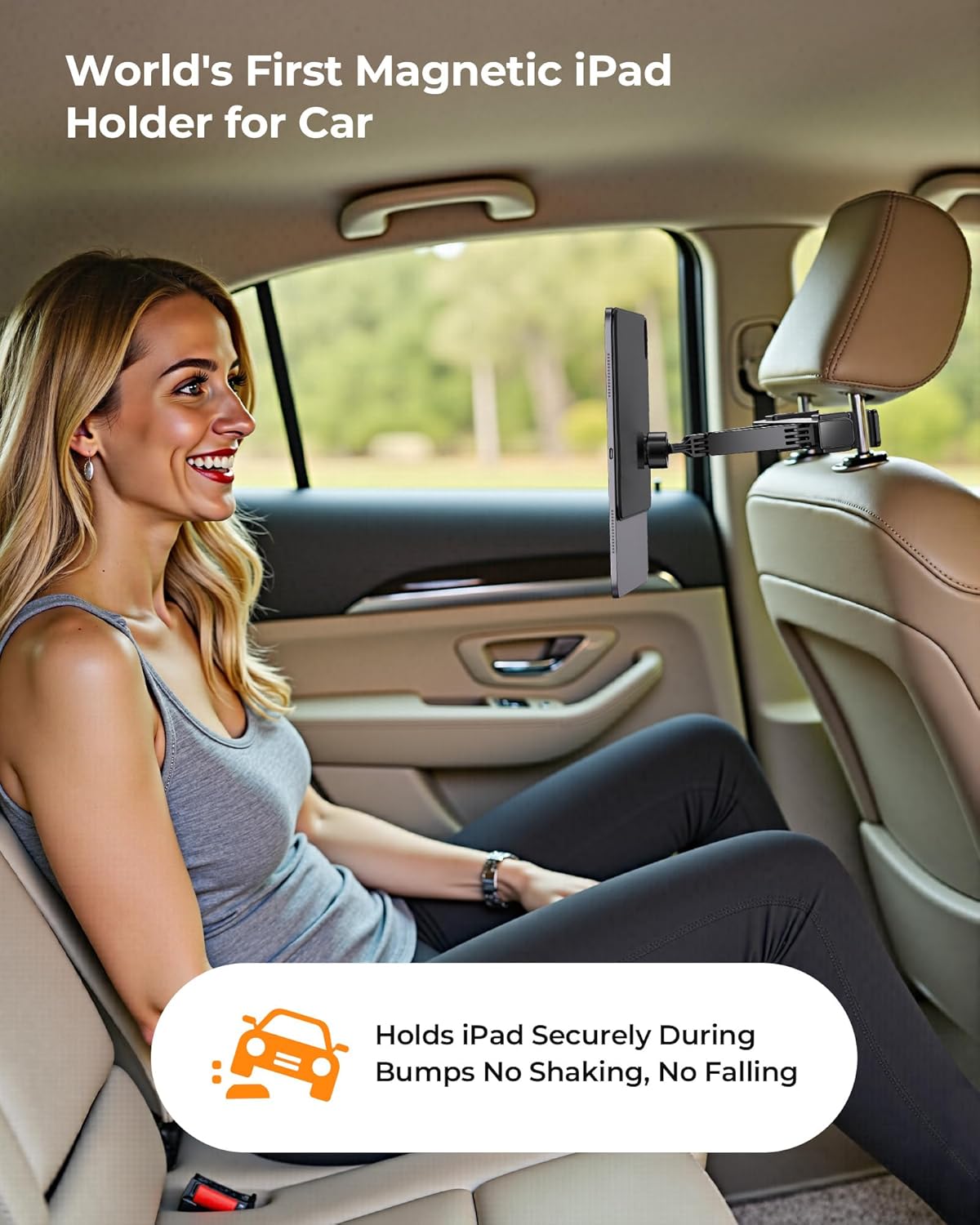 KU XIU Magnetic iPad Holder for Car Headrest,Backseat Tablet Car Mount for for iPad Pro 12.9, iPad Air 13 M2/M3, Road Trip Essentials for Kids, Tablet Car Holder for iPad Pro 12.9 3rd/4th/5th/6th