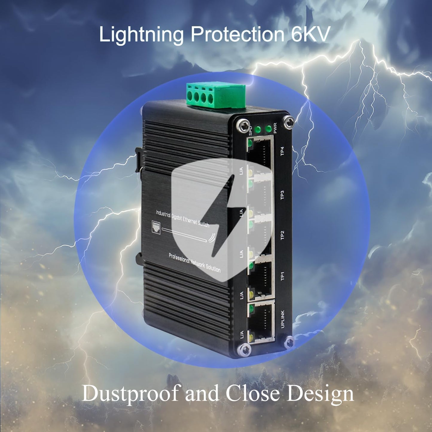 Mini 5-Port Gigabit Ethernet Switch -Industrial Grade Unmanaged Network Switch with 12-48VDC Power Input,Din-Rail or Wall Mount,Plug and Play (-40°F to 176°F) ,Fast Connection,Rugged Metal Case