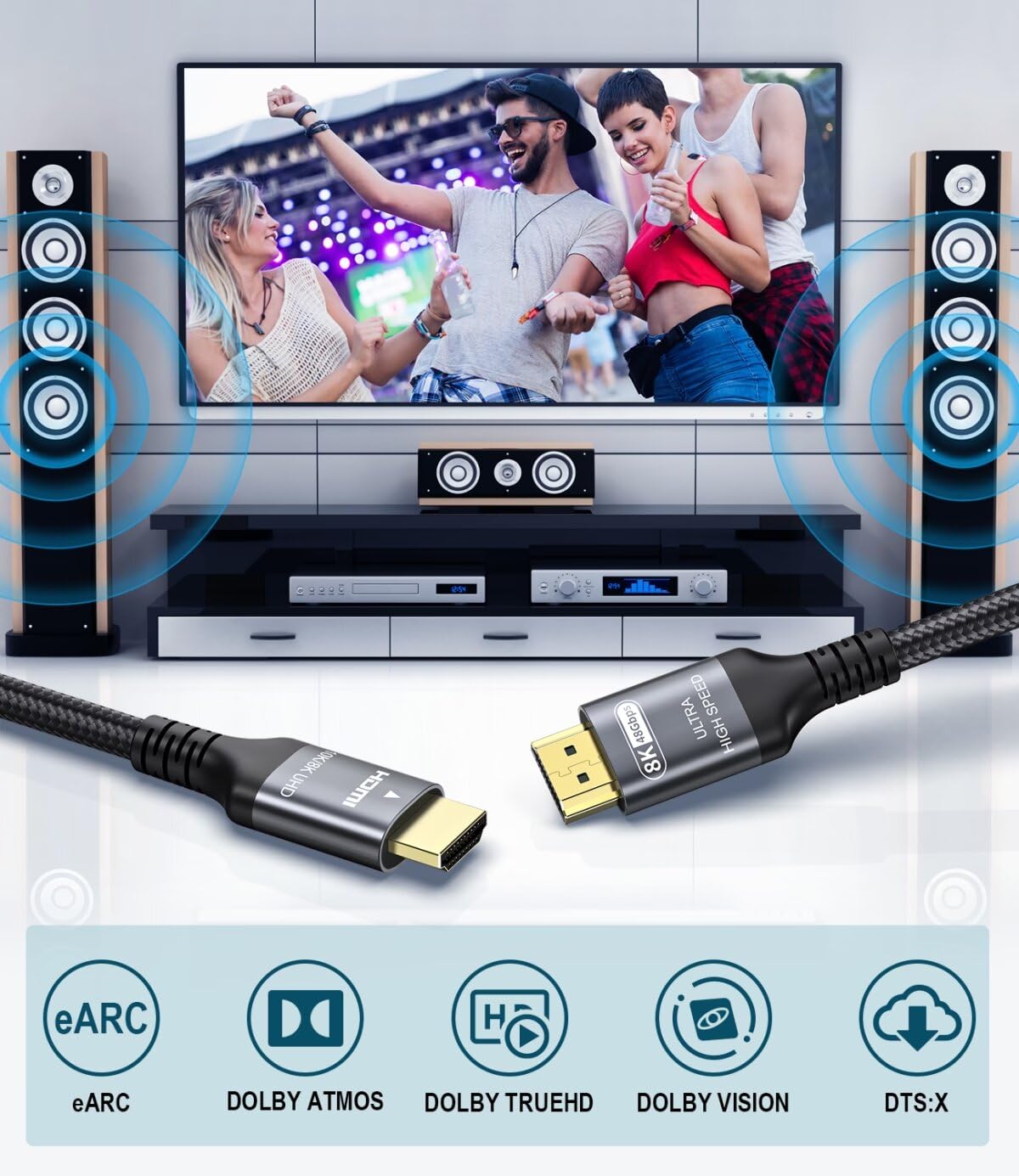 Certified 10K 8K HDMI 2.1 Cable 20 FT, 48Gbps Ultra High Speed HDMI Cable with Ethernet 4K 240Hz 165Hz 144Hz 120Hz 8K60Hz eARC HDCP2.3 HDR10+ PC Laptop TV Monitor Projector