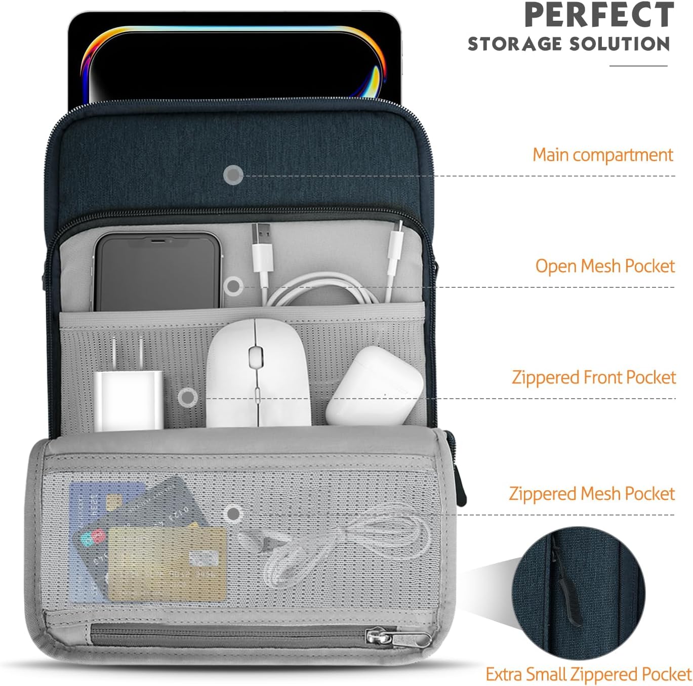 MoKo 12.9 Inch Tablet Sleeve Bag Carrying Case with Pockets Fits 13 Inch New iPad Pro M4 & Air M2 2024, iPad Pro 12.9 M2&M1, Surface Laptop Go 12.4", Galaxy Tab S8+/S9+ 12.4", Indigo