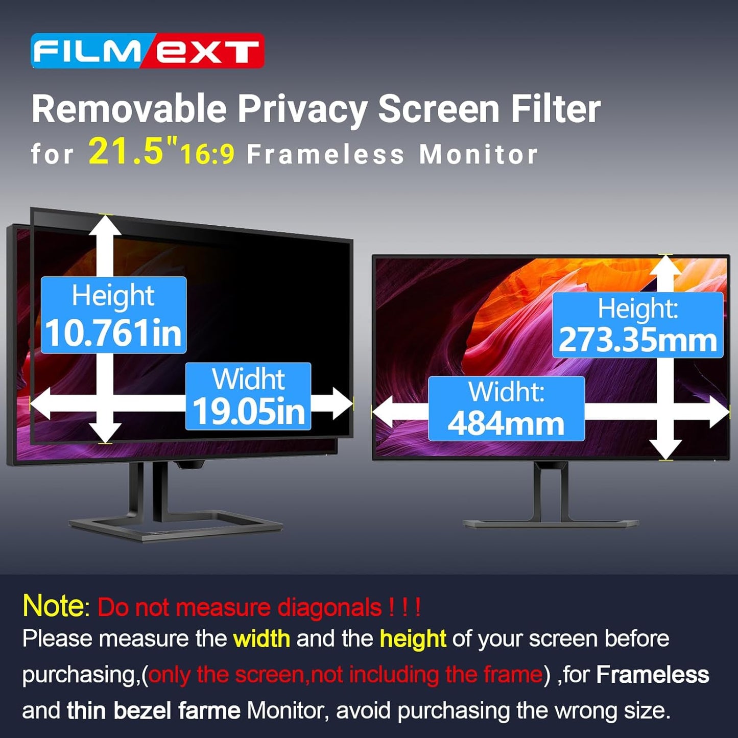 FILMEXT [2 Pack 21.5 Inch Computer Privacy Screen Filter for 16:9 All-in-One Desktop/Frameless Monitor- Removable Blue Light UV Blocking Privacy Shield for Thin Bezel Computer