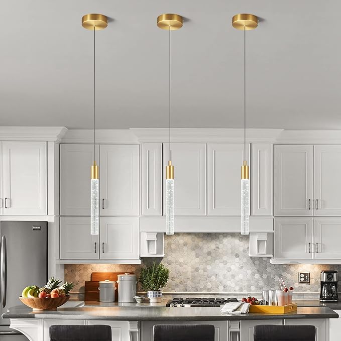 Modern Kitchen Island Pendant Light Dimmable LED Gold Brass Finish Mini Pendant Lighting Bedroom Bedside Table Small Pendant Lights(1-Pack)