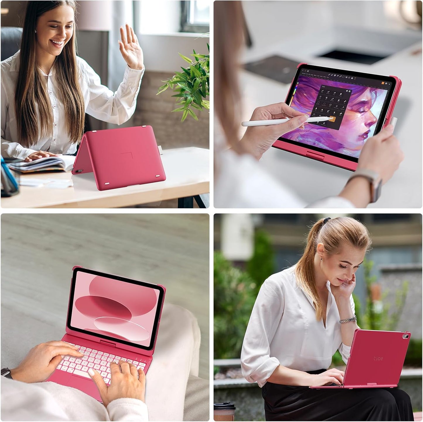 typecase Touch iPad 10th Generation Case with Keyboard (10.9", 2022) and iPad A16 (11th Gen, 2025) – 360° Rotatable, 11-Color Backlit, Multi-Touch Trackpad, Thin & Light (Pink)
