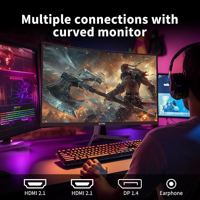 KTC 24 Inch Curved Gaming Monitor, 180Hz FHD 1080P Frameless Computer Monitor, Freesync/G-Sync Support, 99% sRGB, 3000:1 Contrast, HDMI, DisplayPort, Wall Mountable/Tilt Adjustable, H24S17