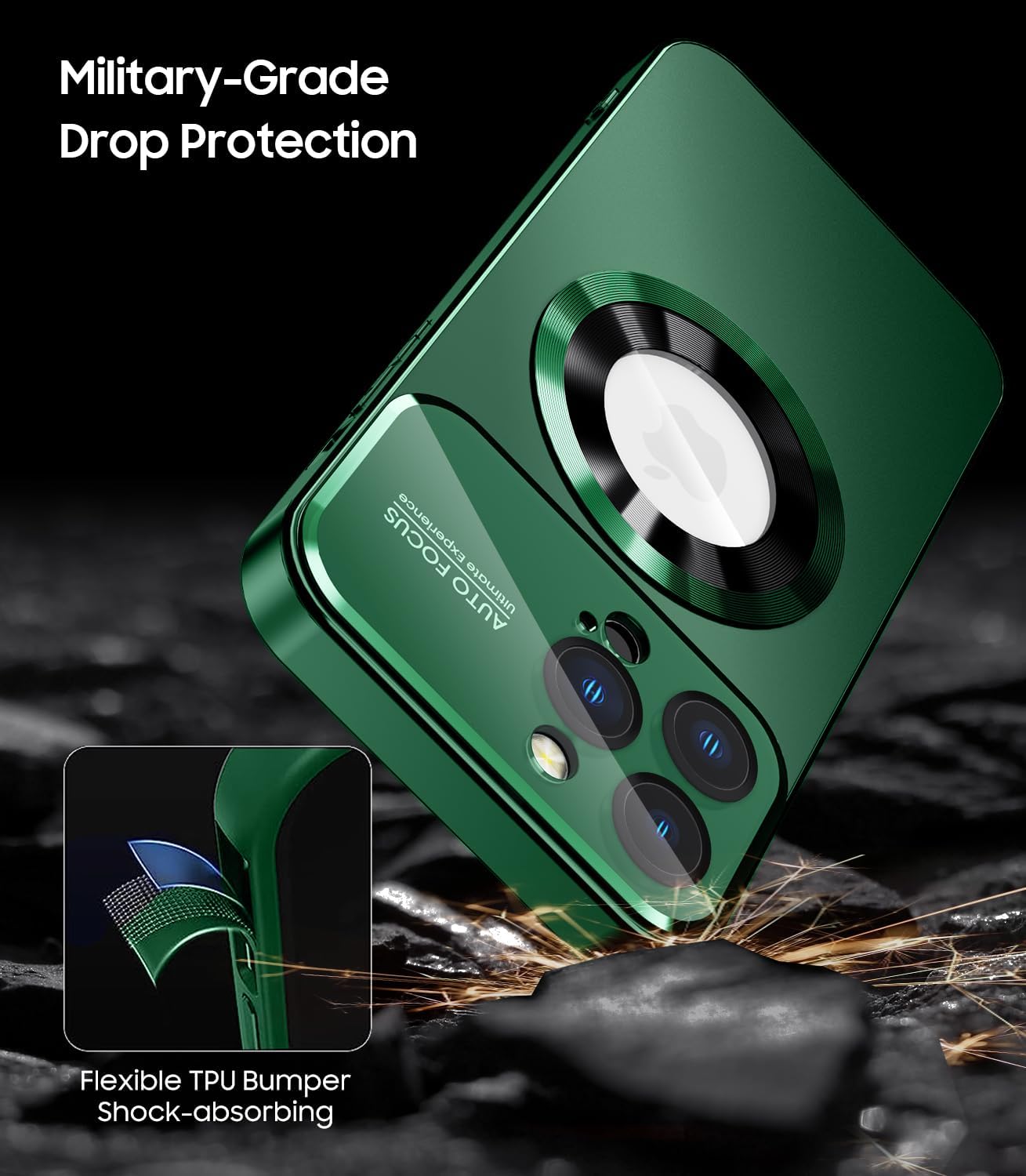 Magnetic for iPhone 13 Pro Max Case, Compatible with MagSafe, Built-in Camera Lens Protector, Logo View, Military Grade Drop Proof Phone Case Cover, Dark Green