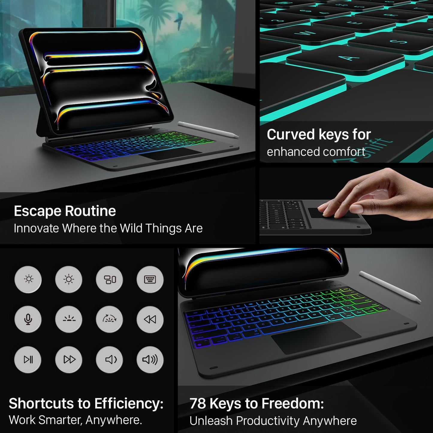 typecase Keyboard Case for iPad Pro 13-inch (M4) 2024,Magic Keyboard with 11 Colors Backlight for iPad Pro 13,Keyboard Case with Pencil Holder,Multi-Touch Trackpad, Easy-Set Magnetic Stand,Black