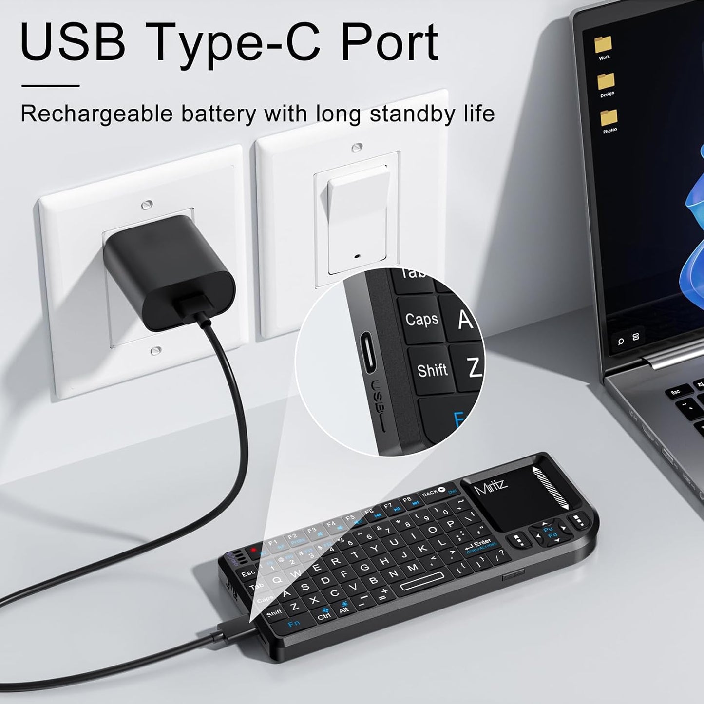Mini Wireless Keyboard with Touchpad, Bluetooth Keyboard for iPad/Tablet/PC/TV, 2.4GHz USB Dongle & Bluetooth Dual Mode, Portable & Lightweight, Long Battery Life for Travel