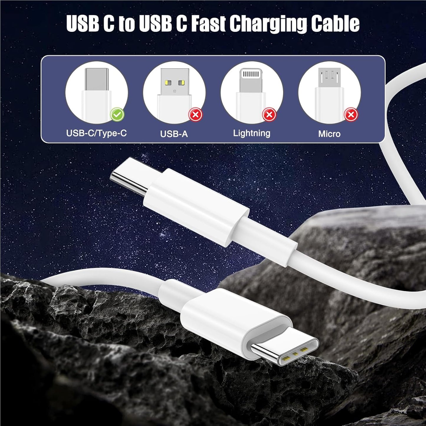 15FT 60W USB C to USB C Cable, Type C to Type C Cable,Fast Charging Cable for iPhone 16 15 Pro Plus Pro Max,for Galaxy S25 S24, for iPad Pro/Air, for MacBook Pro/Air and More