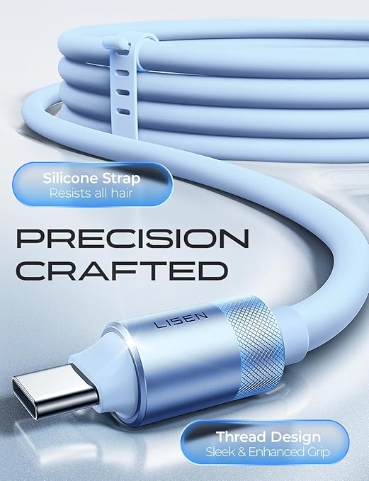 LISEN for iPhone Air 17 Charger Cord USB Cable 10FT, Chubby 100W Soft Silicone USB C to USB C Fast Charging Cable, Long USBC to USBC for iPhone 17 16 15, Samsung S25, MacBook Pro/Air, Blue