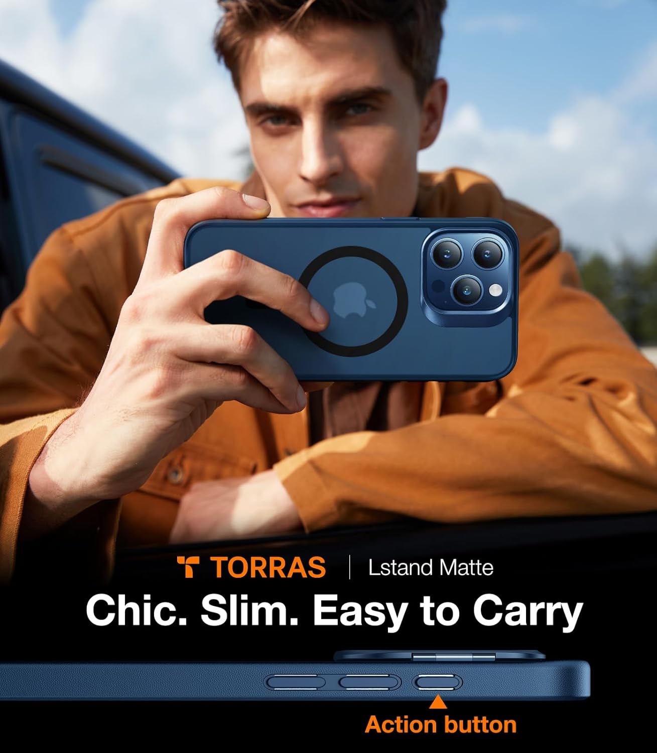 TORRAS Magnetic for iPhone 15 Pro Case, Compatible with MagSafe, Invisible Camera Kickstand, Military-Grade Shockproof Translucent Anti-Scratch Hard Back and Soft Edge Phone Case, Navy Blue