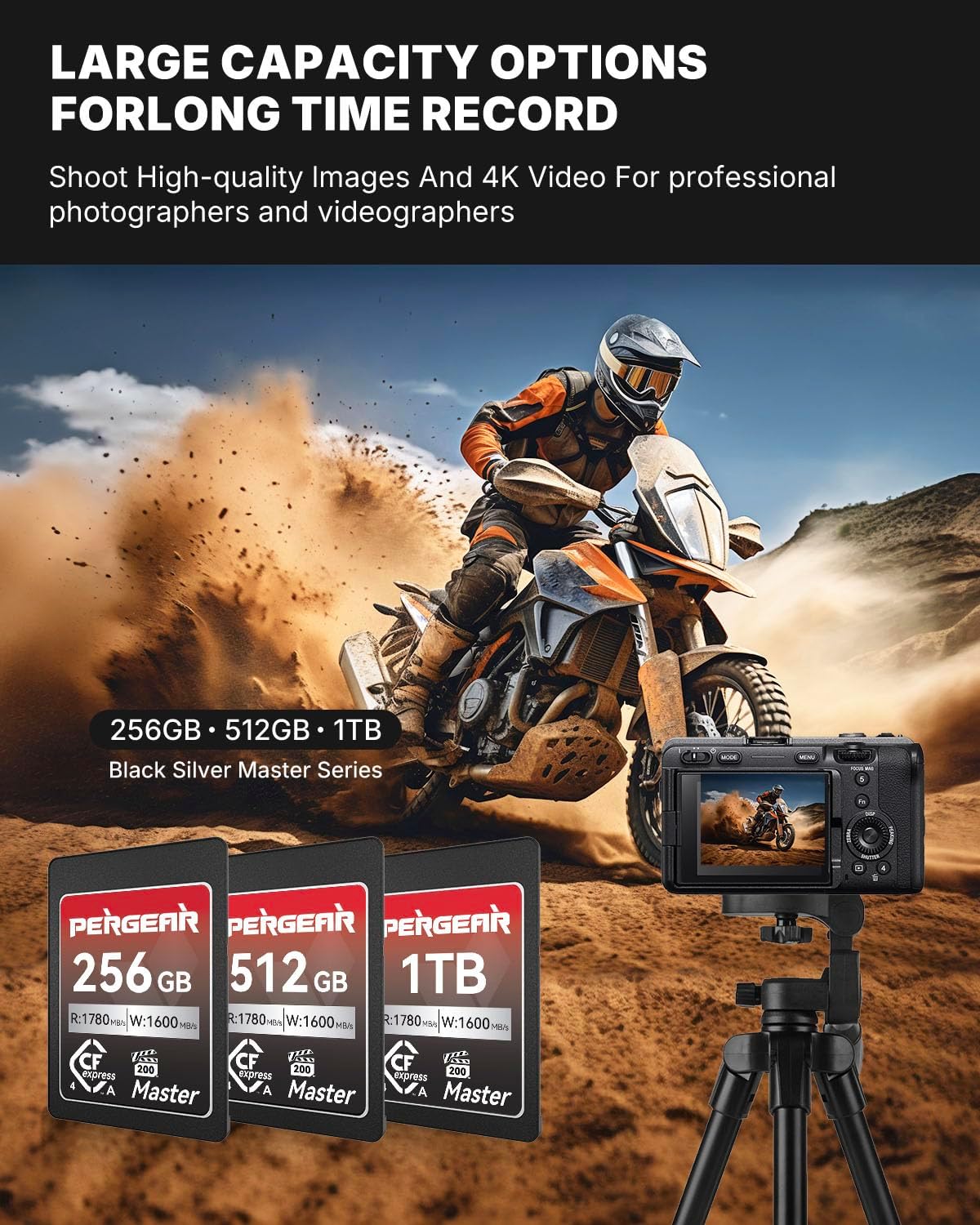 Pergear 256GB CFexpress 4.0 Type A Memory Card (2-Pack),Up to 1780MB/S Read Speeds,USB4.0(PCIe 4.0),Raw,8K 30P Record,Compatible for Sony Camera,ILME-FX3,ILME-FX6,ILME-FX30(Black Silver Master Series)