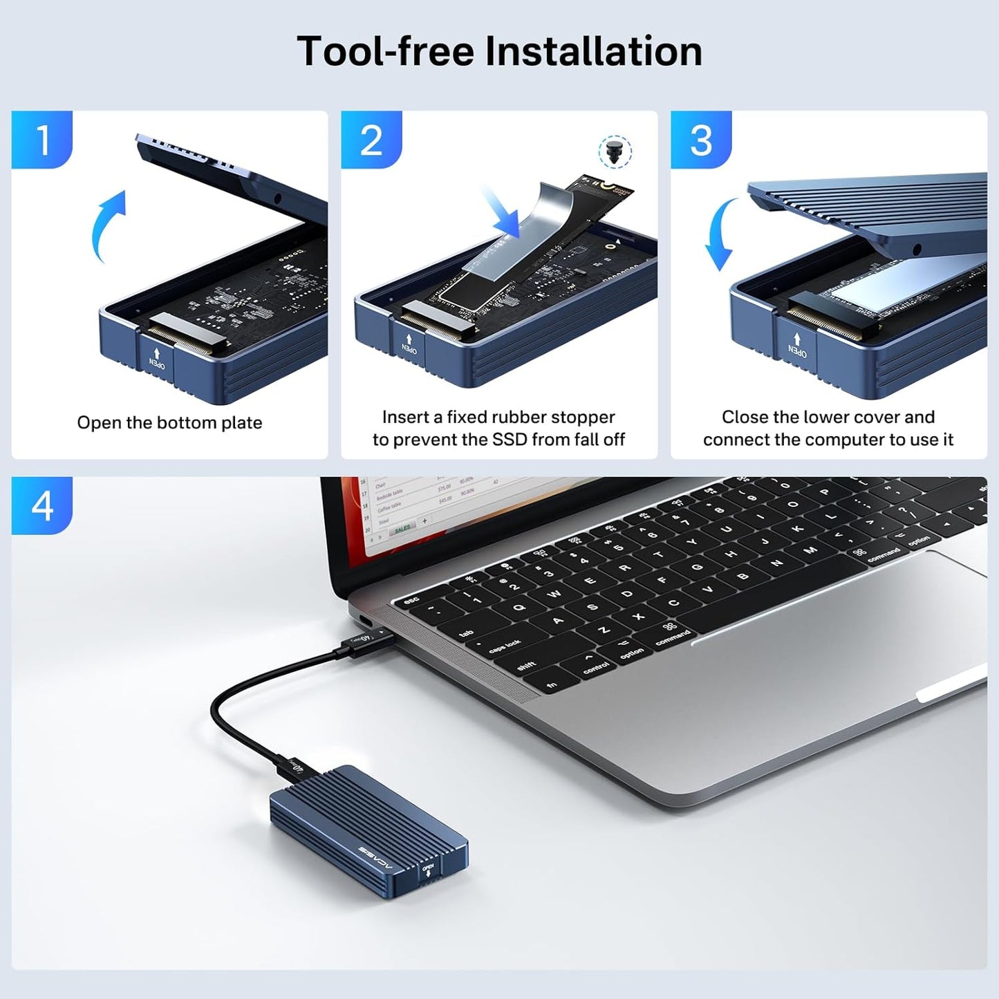 ACASIS 40Gbps M.2 NVMe SSD Enclosure, TBU405 for M1 M2 Pro/Max, Compatible with Thunderbolt 4/3/USB3.2/3.1/3.0/2.0, M.2 Enclosure Support SSD 2280/2260/2242/2230 B+M M-Key